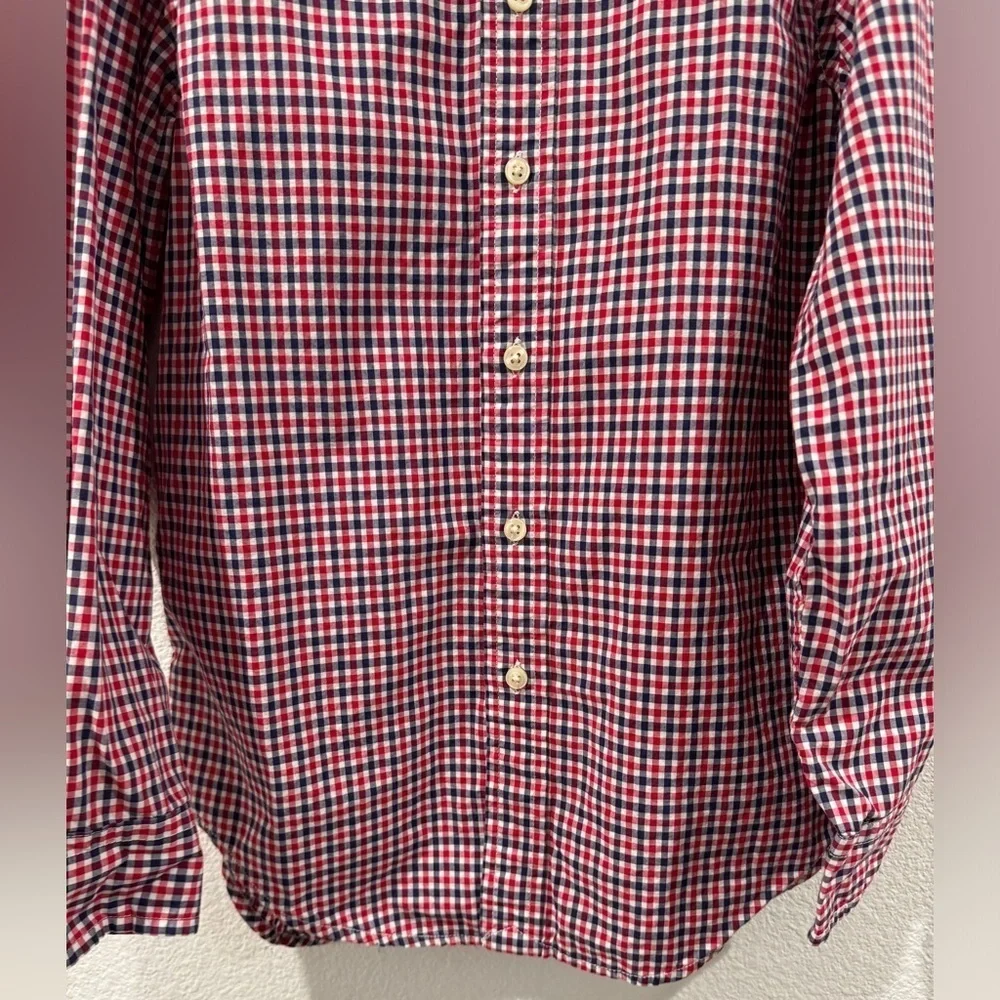 Ralph Lauren Boys Plaid Button Down Collared Logo Red White Blue Shirt Medium